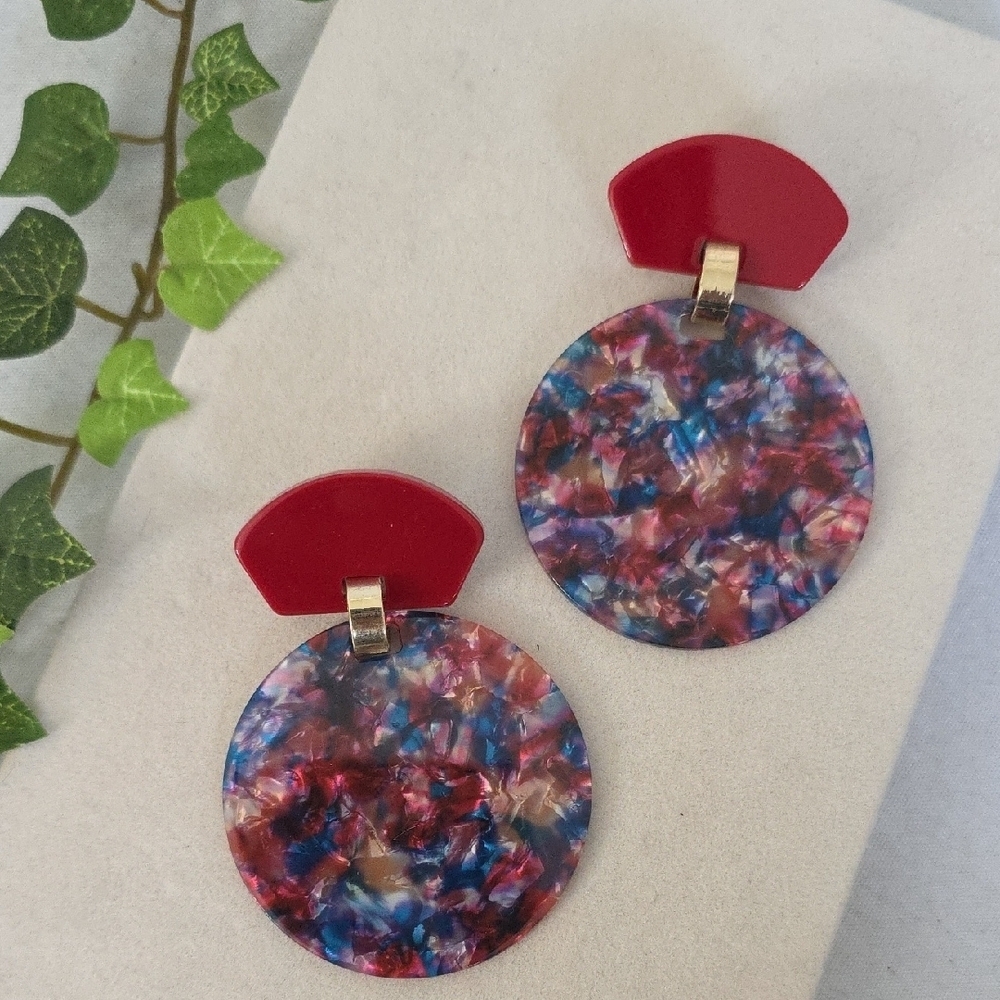 Large Red Acrylic Disc Earrings